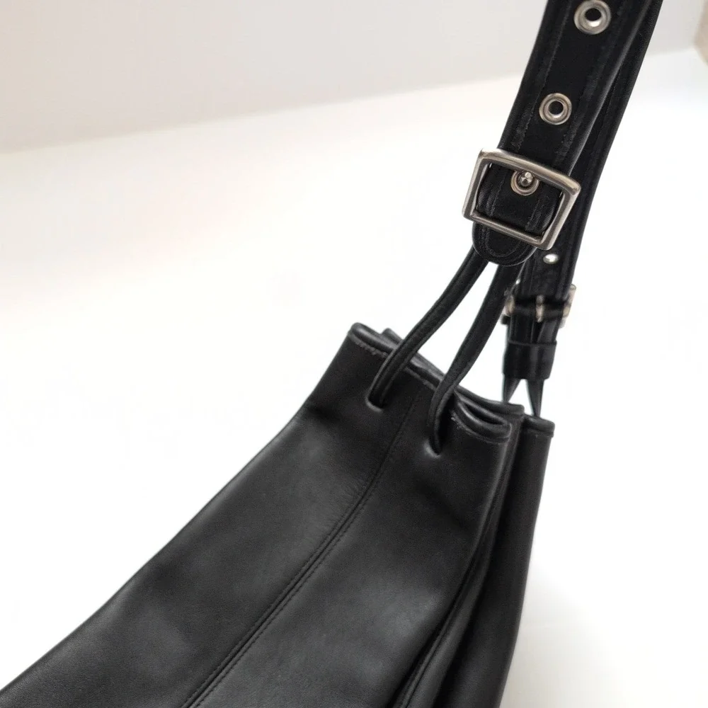 Vintage Coach Black Leather Drawstring‎ Bucket Bag Purse Legacy Sling Hobo 9166